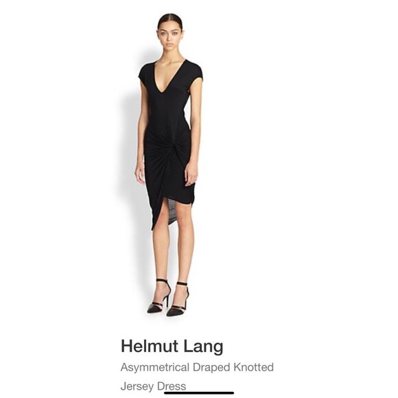 Helmut Lang Black Asymmetrical Draped Knotted Jersey Dress S Vamp Glam Cocktail - Picture 2 of 8